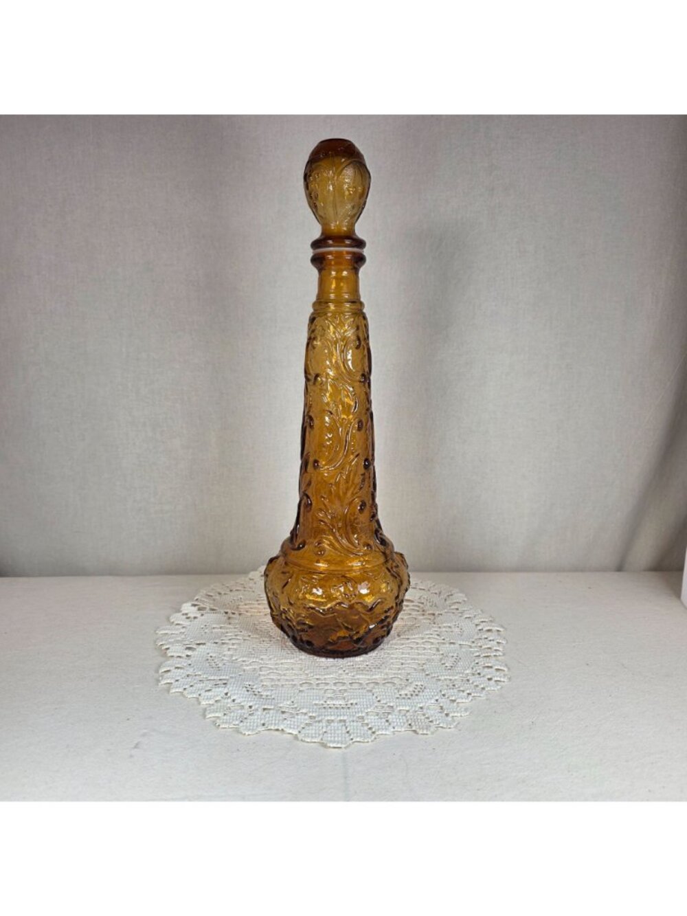 Vintage Italian Empoli Amber Glass Genie Bottle Decanter Rossini Style 1970s MCM - Picture 2 of 10